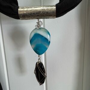 Blue and Black Pendant Scarf